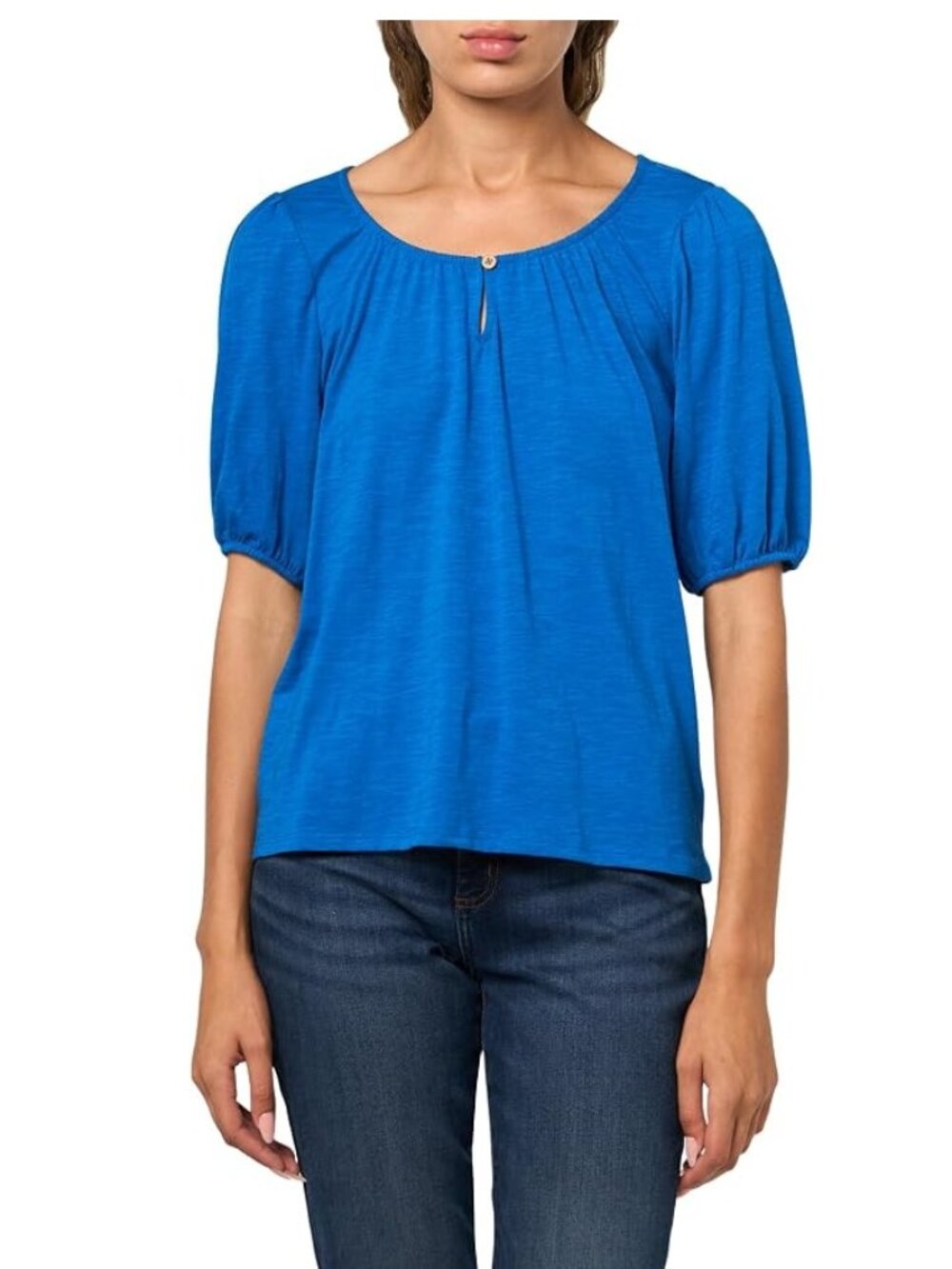 Stella Parker NWT Teal Tropical Blouse – Short Sleeve, Button Neck